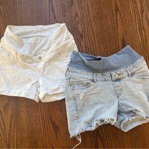 H&M White and Light Blue Maternity Denim Shorts